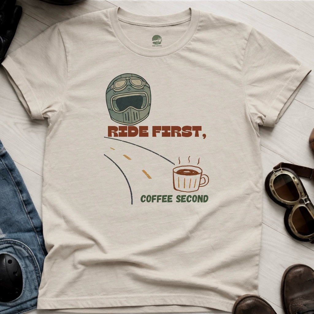 RIDE FIRST, COFFEE SECOND Cotton T-shirt