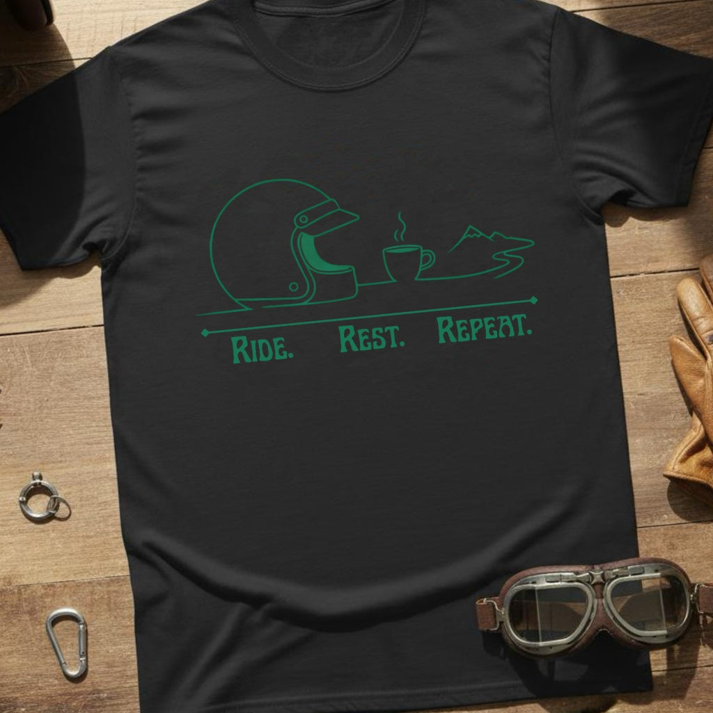 RIDE REST REPEAT in Green Print Cotton T-shirt